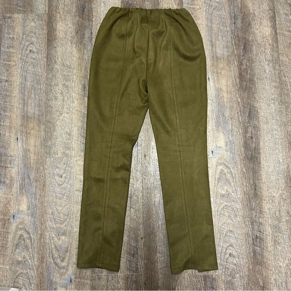 Avec Les Filles Pants Womens Medium Green Faux Suede Elastic Waist Front Slit - Picture 8 of 8